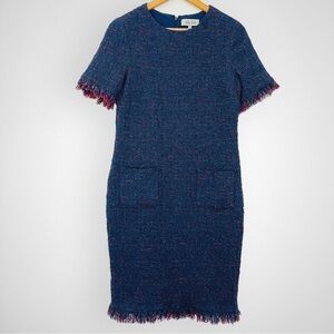 Tweed Mod Fringe Boucle Dress Navy / Red